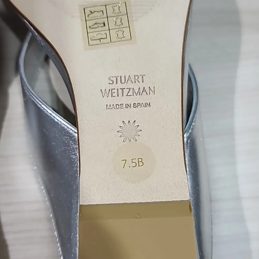 Stuart Weitzman Miami 50 Wedge Slide Silver 7.5 B NEW - Picture 9 of 9